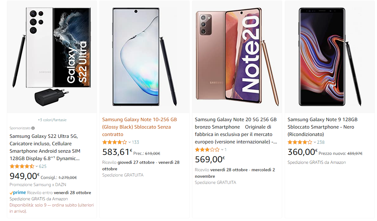 Smartphone Samsung su Amazon
