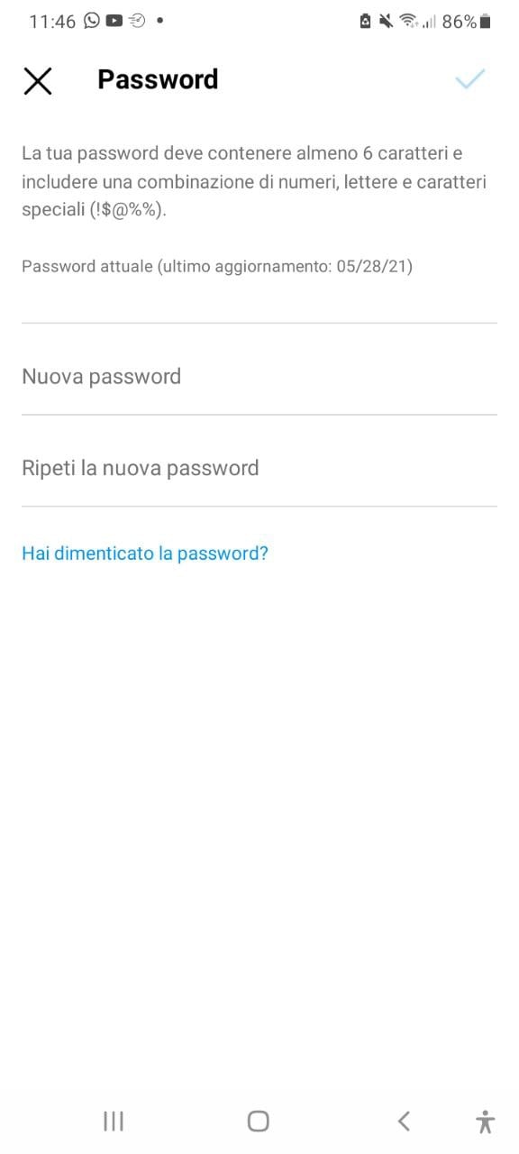 Cambiare password Instagram su smartphone